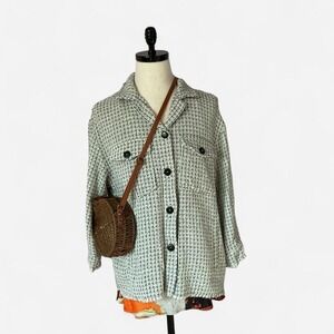 Zara Black White Tweed Shacket Button Up Textured Jacket Dark Academia Womens S
